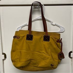 Large Dooney and Bourke Yellow and Brown Shoulder Bag with Duck Tag